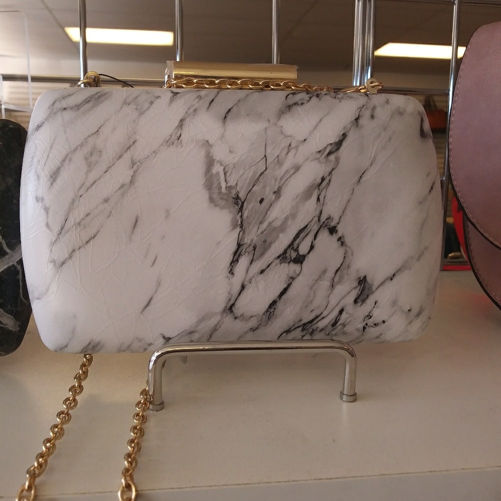 Brand New Marble Clutch with removable chain.
